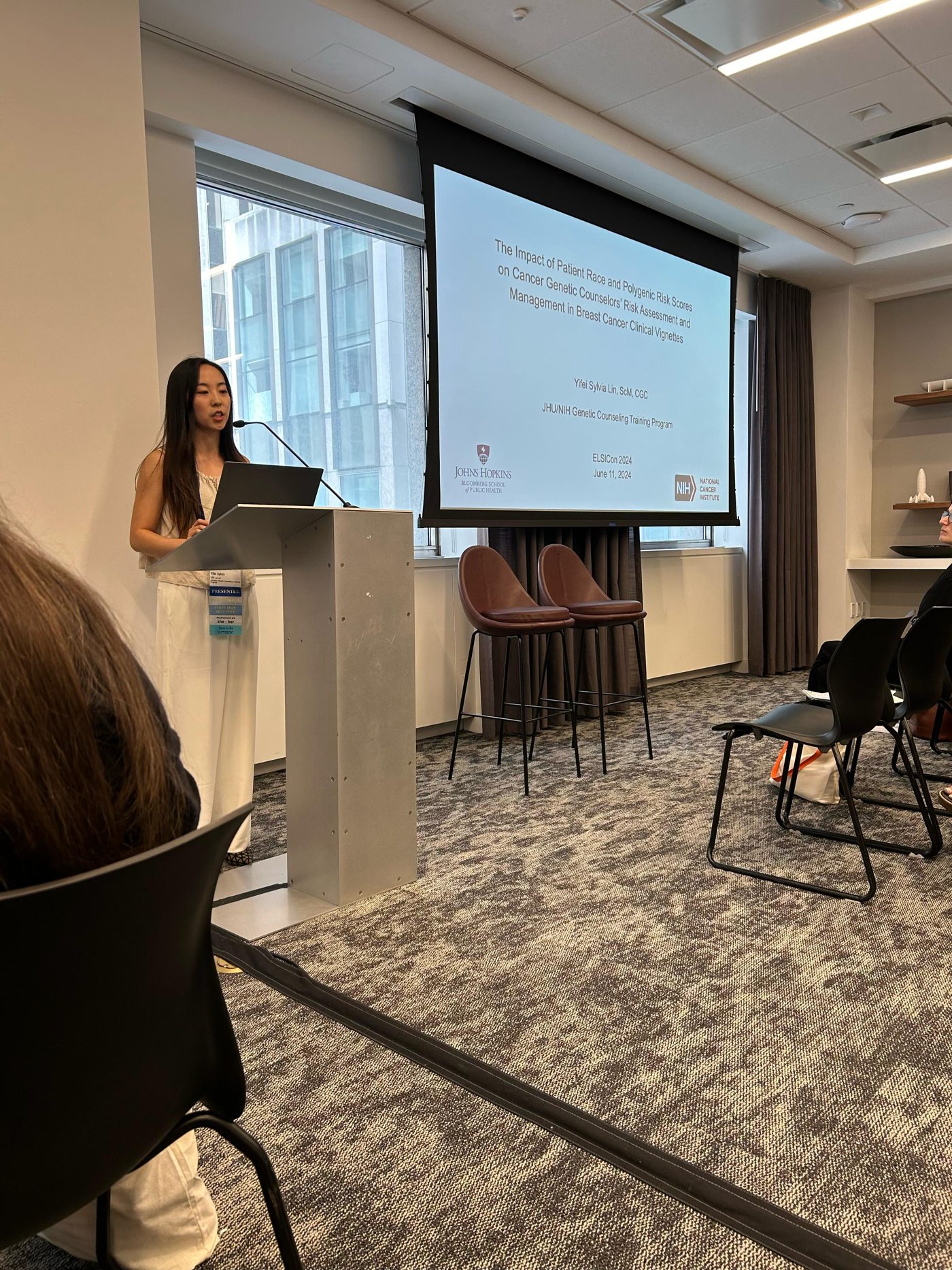 Sylvia presenting her research at ELSIcon 2024 in New York